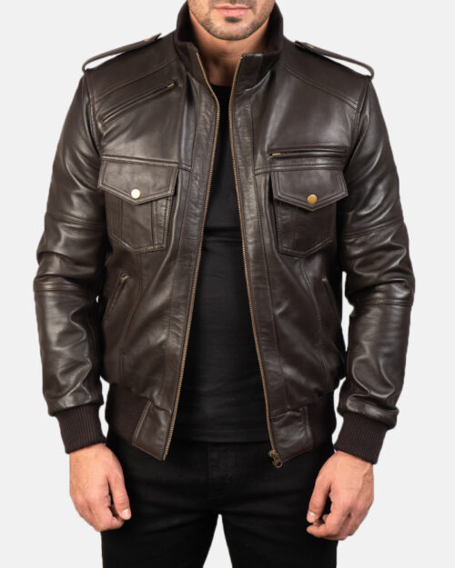 Shadow Strike Brown Leather Bomber Jacket